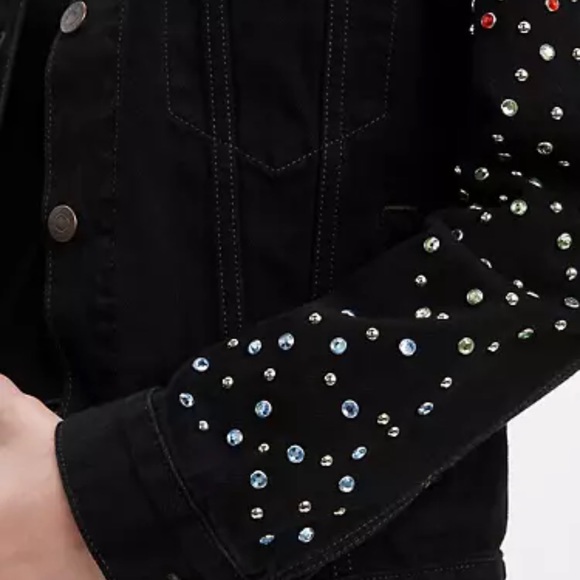SALE Levi’s Trucker Ex Boyfriend Crystal Studded Black Wash Jean Jacket - Picture 6 of 13